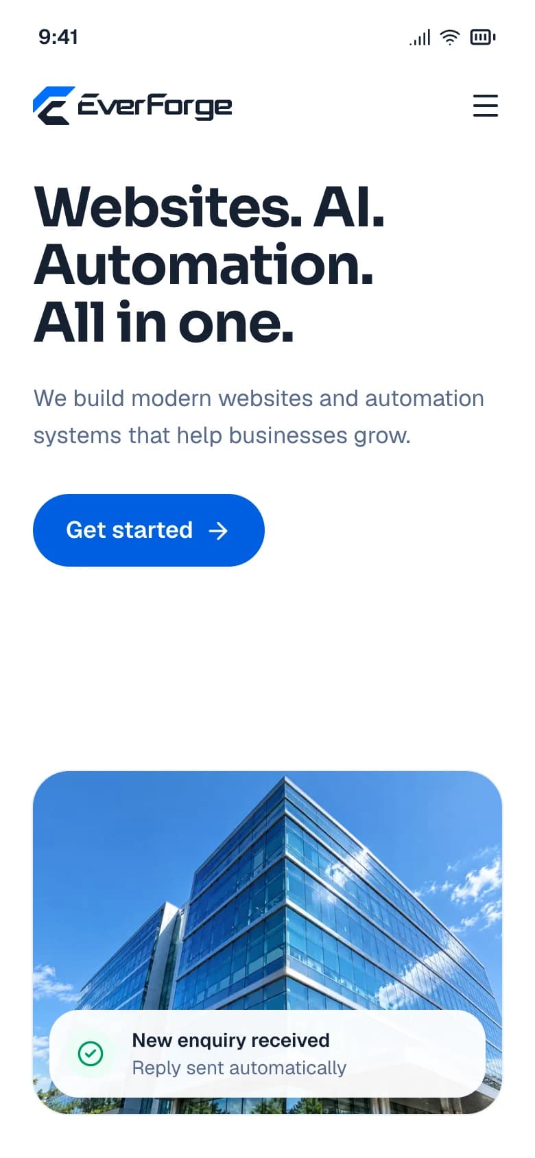 The EverForge homepage on a phone